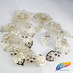 SALE! Light Gold Flower Rhinestone Applique on Metal Setting (Sold by Pair), RA-056