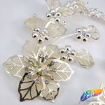 SALE! Light Gold Flower Rhinestone Applique on Metal Setting (Sold by Pair), RA-056