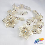 SALE! Light Gold Flower Rhinestone Applique on Metal Setting (Sold by Pair), RA-056