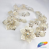 SALE! Light Gold Flower Rhinestone Applique on Metal Setting (Sold by Pair), RA-056