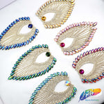 Colored Leaf Teardrop Rhinestone Applique on Metal Setting, RA-251