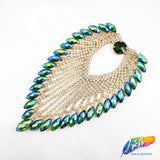 Colored Leaf Teardrop Rhinestone Applique on Metal Setting, RA-251