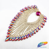 Colored Leaf Teardrop Rhinestone Applique on Metal Setting, RA-251