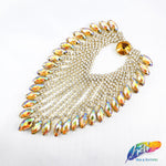 Colored Leaf Teardrop Rhinestone Applique on Metal Setting, RA-251
