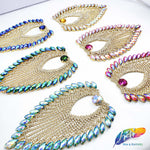 Colored Leaf Teardrop Rhinestone Applique on Metal Setting, RA-251