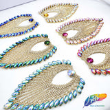 Colored Leaf Teardrop Rhinestone Applique on Metal Setting, RA-251