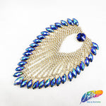 Colored Leaf Teardrop Rhinestone Applique on Metal Setting, RA-251