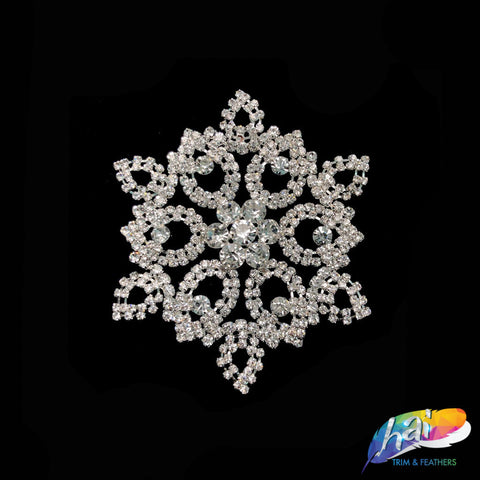 Silver Crystal Snowflake Rhinestone Applique on Metal Setting, XH-056