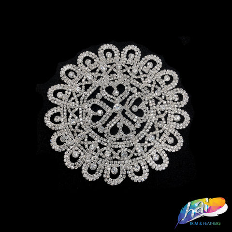 Silver Crystal Flower Medallion  Rhinestone Applique on Meta, YH-065