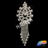 Crystal Rhinestone Motif Applique with Rhinestone Fringe on Metal Setting, YH-233