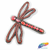Dragonfly Beaded Rhinestone Indian Applique on Mesh, BA-099