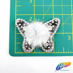 Grey/Gunmetal Butterfly Beaded Rhinestone Patch Applique with Fur, BA-123