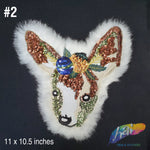 Deer Embroidered Sequins Applique with Fur, EMBA-002