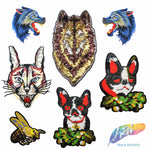 Blue Wolf Embroidered Applique, EMBA-001 (sold by pair)