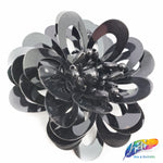Black Beaded Sequin Flower Patch Applique, BA-070