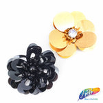 Black Beaded Sequin Flower Patch Applique, BA-070