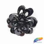 Black Beaded Sequin Flower Patch Applique, BA-070