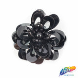Black Beaded Sequin Flower Patch Applique, BA-070
