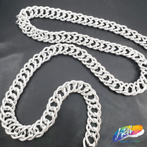 3/4" Double Layered Silver Diamond Curb Chain, CH-123