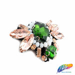 Green/Peach Motif Rhinestone Beaded Patch Applique, BA-092