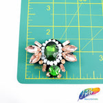 Green/Peach Motif Rhinestone Beaded Patch Applique, BA-092