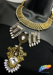 Gold Tribal Necklace with Rhinestones, NEK-056