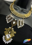 Gold Tribal Necklace with Rhinestones, NEK-056