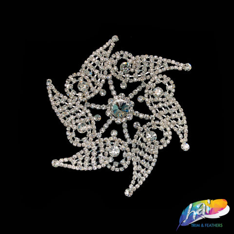 Silver Crystal Pinwheel Rhinestone Applique on Metal Setting, YH-071