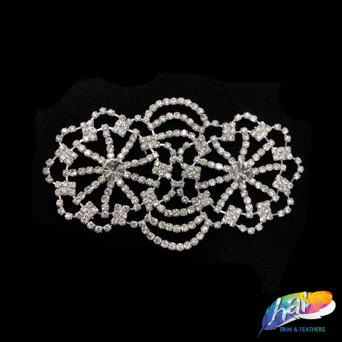 Silver Crystal Rhinestone Motif Applique on Metal Setting, YH-072