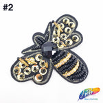 Black/Gold Beaded Rhinestone Insect Patch Applique, BA-072