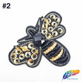 Black/Gold Beaded Rhinestone Insect Patch Applique, BA-072