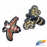 Black/Gold Beaded Rhinestone Insect Patch Applique, BA-072