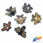 Black/Gold Beaded Rhinestone Insect Patch Applique, BA-072