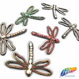 Dragonfly Beaded Rhinestone Indian Applique on Mesh, BA-099