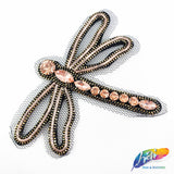Dragonfly Beaded Rhinestone Indian Applique on Mesh, BA-099