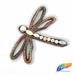 Dragonfly Beaded Rhinestone Indian Applique on Mesh, BA-099