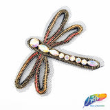 Dragonfly Beaded Rhinestone Indian Applique on Mesh, BA-099