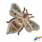 Beaded Rhinestone Insect Applique w/ Black Mesh, BA-135