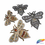 Beaded Rhinestone Insect Applique w/ Black Mesh, BA-135