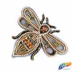 Beaded Rhinestone Insect Applique w/ Black Mesh, BA-135