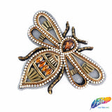 Beaded Rhinestone Insect Applique w/ Black Mesh, BA-135