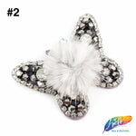 Grey/Gunmetal Butterfly Beaded Rhinestone Patch Applique with Fur, BA-123