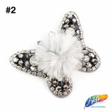 Grey/Gunmetal Butterfly Beaded Rhinestone Patch Applique with Fur, BA-123