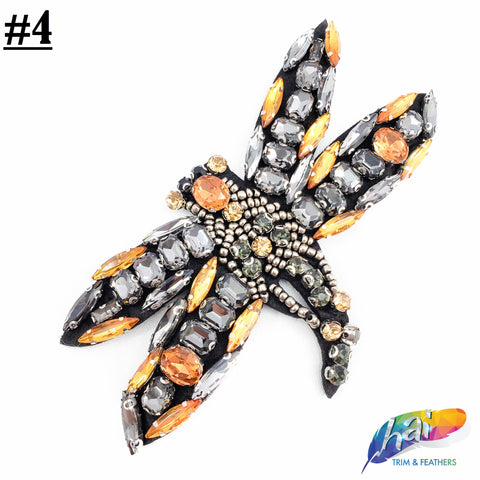 Black Diamond/Topaz Insect Beaded Rhinestone Patch Applique, BA-102