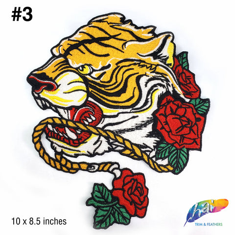 Tiger with Roses Embroidered Applique, EMBA-011