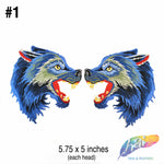 Blue Wolf Embroidered Applique, EMBA-001 (sold by pair)