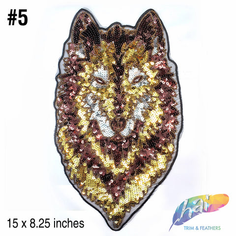 Metallic Wolf Beaded Sequins Applique, EMBA-005