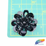 Black Beaded Sequin Flower Patch Applique, BA-070