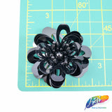 Black Beaded Sequin Flower Patch Applique, BA-070