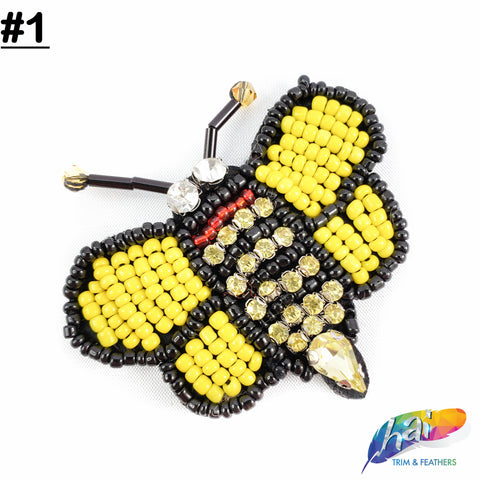 Black/Yellow Beaded Rhinestone Buttefly Patch Applique, BA-075